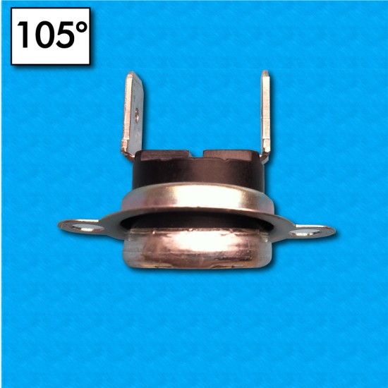 Thermostat KS at 105°C - Normally closed contacts - Vertical terminals - With round clip - Rated current 7,5A