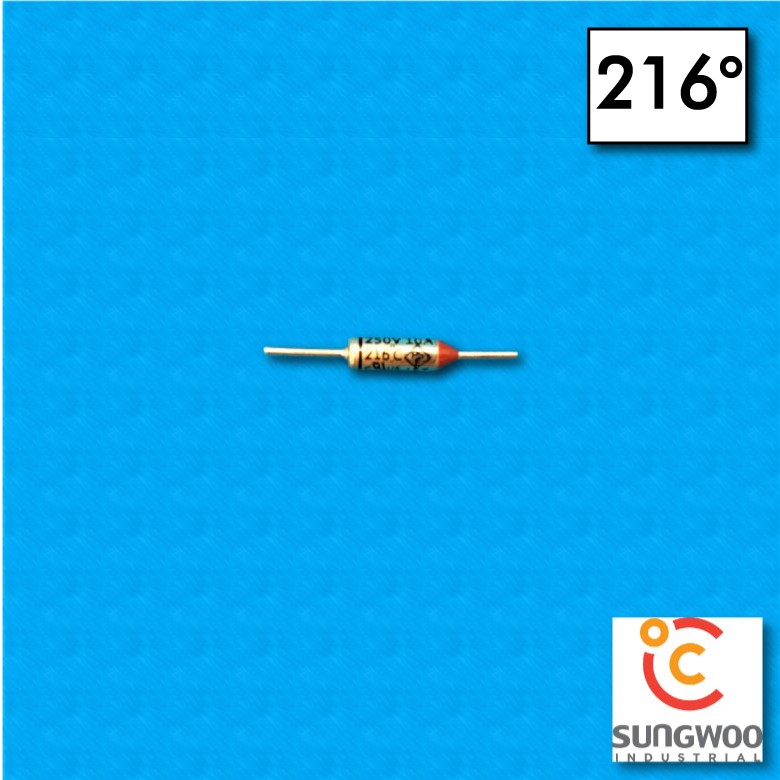 Thermalfuse SUNG WOO type SW1 - Temperature 216°C - Wires 10x10mm - Rated current 10/15A