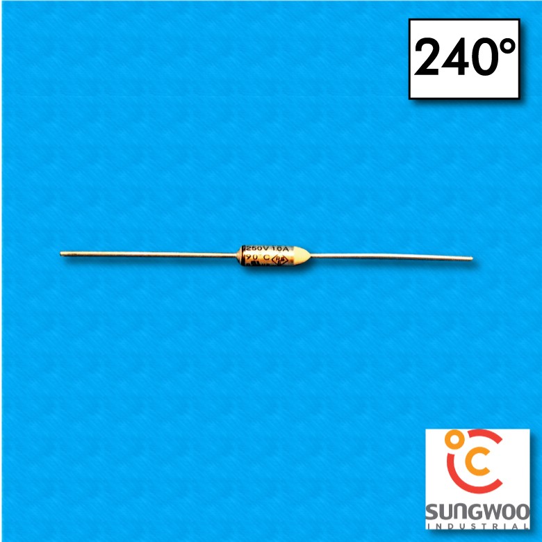 Thermalfuse SUNG WOO type SW1 - Temperature 240°C - Wires 35x35mm - Rated current 10/15A - Marked 15A
