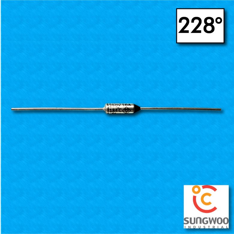 Thermalfuse SUNG WOO type SW1 - Temperature 228°C - Wires 35x35 mm - Nominal current 10/15A