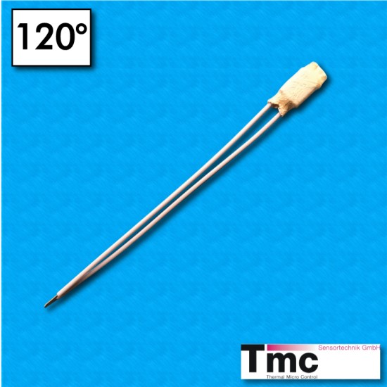 Thermal protector C1B - Temperature 120°C - White FEP cables 100/100 mm - Rated current 2,5A