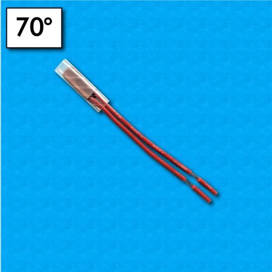 Protector termico BW-A1D - Temperatura 70°C - Cables 70/70 mm - Cables rojos - Corriente nominal 5A