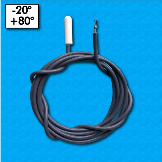NTC probe STHC-24-1500 - Range -20°/+80°C - PVC cables 1500/1500mm - Beta 3950 - Epoxy resin