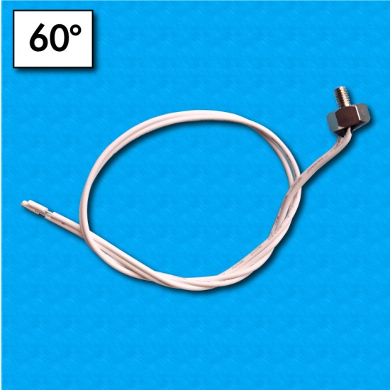 Protector termico ST01 - Temperatura 60°C - Cables 300/300 mm - Fijación por tornillo M4 - Corriente nominal 5A