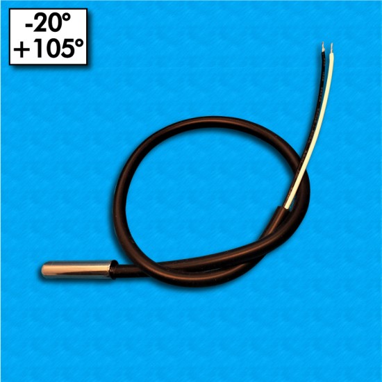 NTC probe ST-KWCT-31-300 - Range -20°/+105°C - Silicon cables 300/300mm - Beta 3977 - Steel bulb