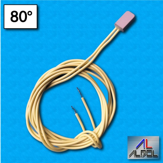 Protector termico AM17 - Temperatura 80°C - Normalmente abierto - Cables 1000/1000 mm - Corriente nominal 2,5A