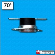 Termostato TK24 a 70°C - Contatti normalmente chiusi - Corpo alto - Terminali orizzontali - Con flangia mobile