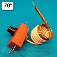 Bulb thermostat - 70°C - Manual reset - 1 Pole - Bulb dimensions 6x60mm - Rated current 20A