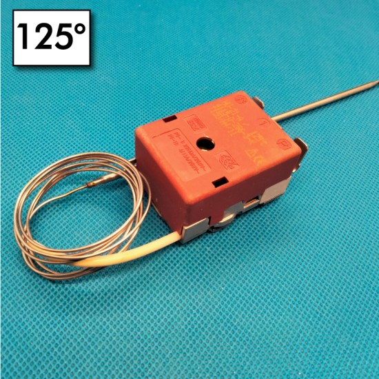 Bulb thermostat - Temperature 125°C - Automatic reset - 1 Pole - Bulb dimensions 3,5x165mm - Nominal current 20A