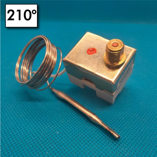 Termostato a bulbo - Temperatura 210°C - Riarmo manuale - 1 Polo - Dimensioni bulbo 5x55 mm - Portata 16A