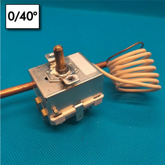 Bulb thermostat, 0°/40°C, Automatic reset, 2 Poles, bulb dimensions 6,5x188 mm, Nominal current 20A