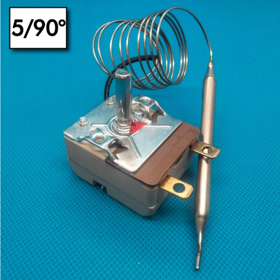 Termostato a bulbo - 5°/90°C - Rearme automatico - 1 Polo (SPDT) - Dimensioni bulbo 6x89mm - Corriente nominal 20A