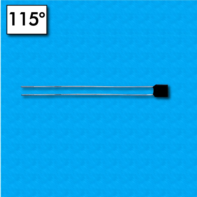Termofusibile radiale, temperatura 115°C, reofori 60+60 mm, portata 2A
