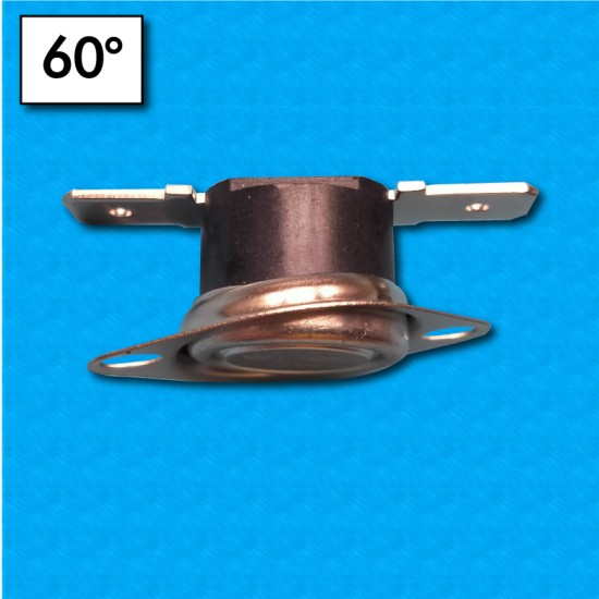 Thermostat KSD at 60°C - Normally closed contacts - Horizontal terminals - With round clip - Rated current 16A