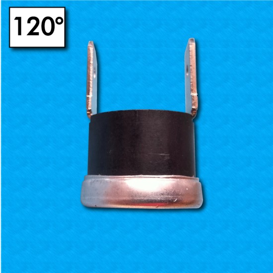Termostato KSD a 120°C - Contatti normalmente chiusi - Terminali verticali - Senza flangia di fissaggio - Portata 16A
