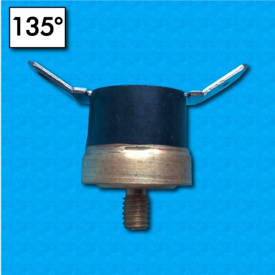 Termostato KSD301 a 135°C - Contactos normalmente cerrados - Terminales de 45 grados- Con tornillo M4 - Corriente nominal 10A