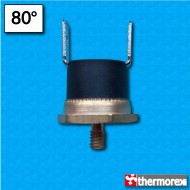 Thermostat TK24 at 80°C - Normally closed contacts - Vertical terminals - With M4 screw - Hexagonal base - High body