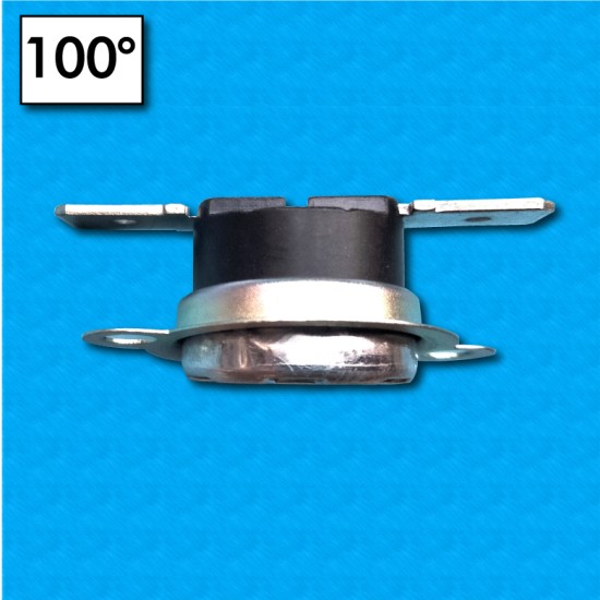 Termostato KS 100°C - Contactos normalmente cerrados - Terminales horizontal - Con brida movil - Corriente nominal 7,5A