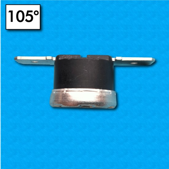 Termostato KS 105°C - Contactos normalmente cerrados - Terminales horizontales - Sin brida de fijación - Corriente nominal 7,5A