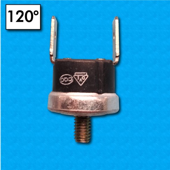 Thermostat KSD301 at 120°C - Normally closed contacts - Vertical terminals - With M4 screw - Round base - Rated current 10A