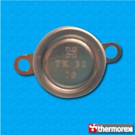 Termostato TK32 a 70°C - Rearme manual - Terminales horizontal con ojete - Sin brida de fijación - Cuerpo ceramico