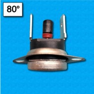 Thermostat KSD301 at 80°C - Manual reset - Vertical terminals - With round clip - Rated current 16A