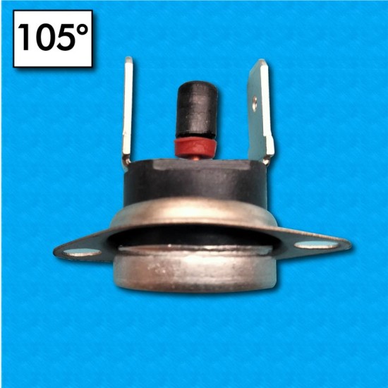 Termostato KSD301 a 105°C - Riarmo manuale - Terminali verticali - Con flangia mobile - Portata 16A