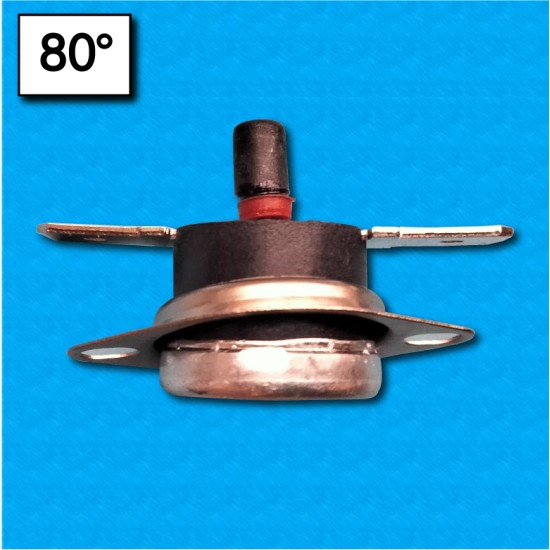 Thermostat KSD301 at 80°C - Manual reset - Horizontal terminals - With round clip - Rated current 16A