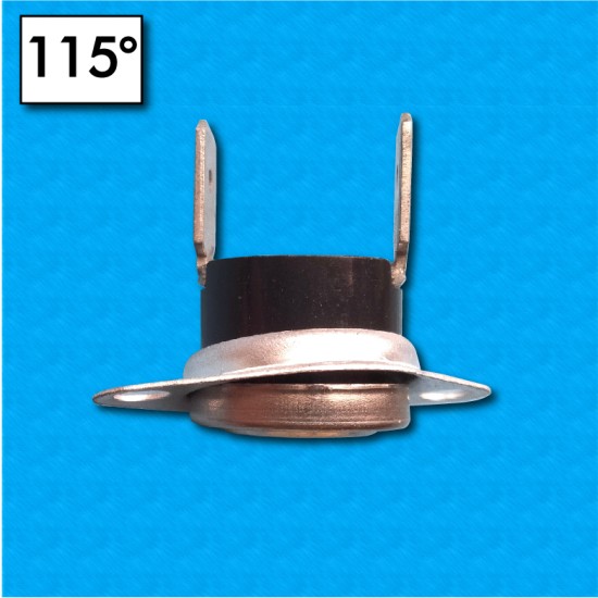 Thermostat R20 au 115°C - Contacts normalement fermes - Terminaux vertical - Avec bride mobile - Courant nominal 10A