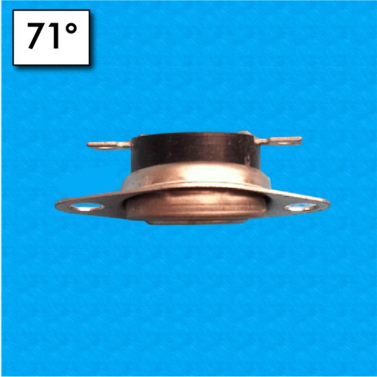 Thermostat R20 au 71°C - Contacts normalement fermes - Terminaux horizontaux - Avec bride mobile - Courant nominal 10A