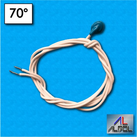 Protector termico AC13 - Temperatura 70°C - Normalmente abierto - Cables 650/650 mm - Corriente nominal 6,3A