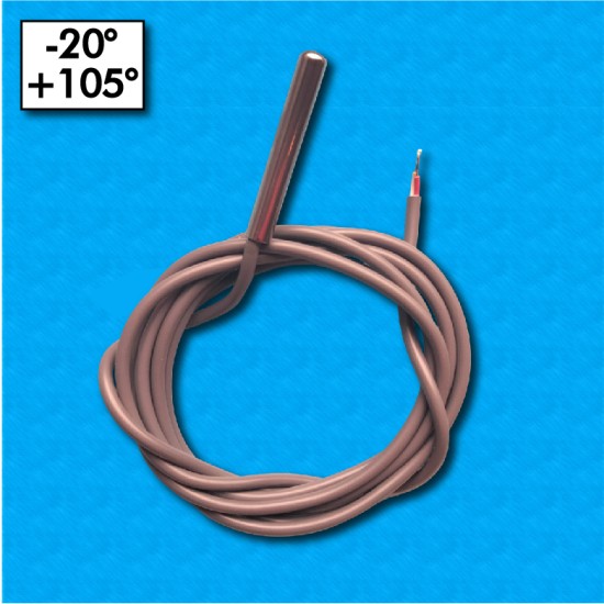 NTC probe ST-KWCT-8-500 - Range -20°/+105°C - PVC Cables 500/500mm - Beta 3977 - With copper bulb 6,5x30 mm