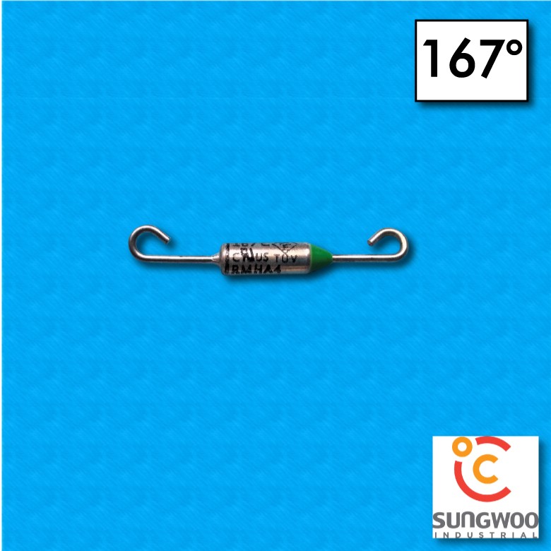 Termofusibile SUNG WOO tipo SW1, temperatura 167°C, reofori piegati come in figura, portata 10/15A