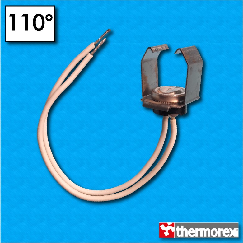 Thermostat TK24 110°C - Contacts normalement ouvert - Fixation avec clip de tube - Cables 150/150 mm