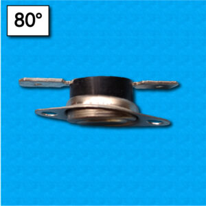 Termostato R20 a 80°C - Contatti normalmente aperti - Con flangia mobile - Terminali orizzontali - Portata 10A