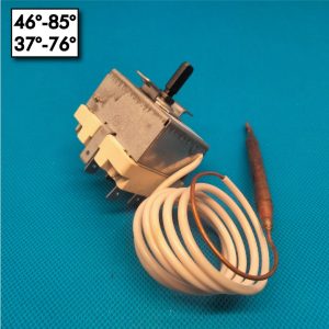 Termostato a bulbo - Temperatura 46/85°C - 37/76°C - Riarmo automatico - 2 Poli - Dimensioni bulbo 7x80 mm - Portata 20A